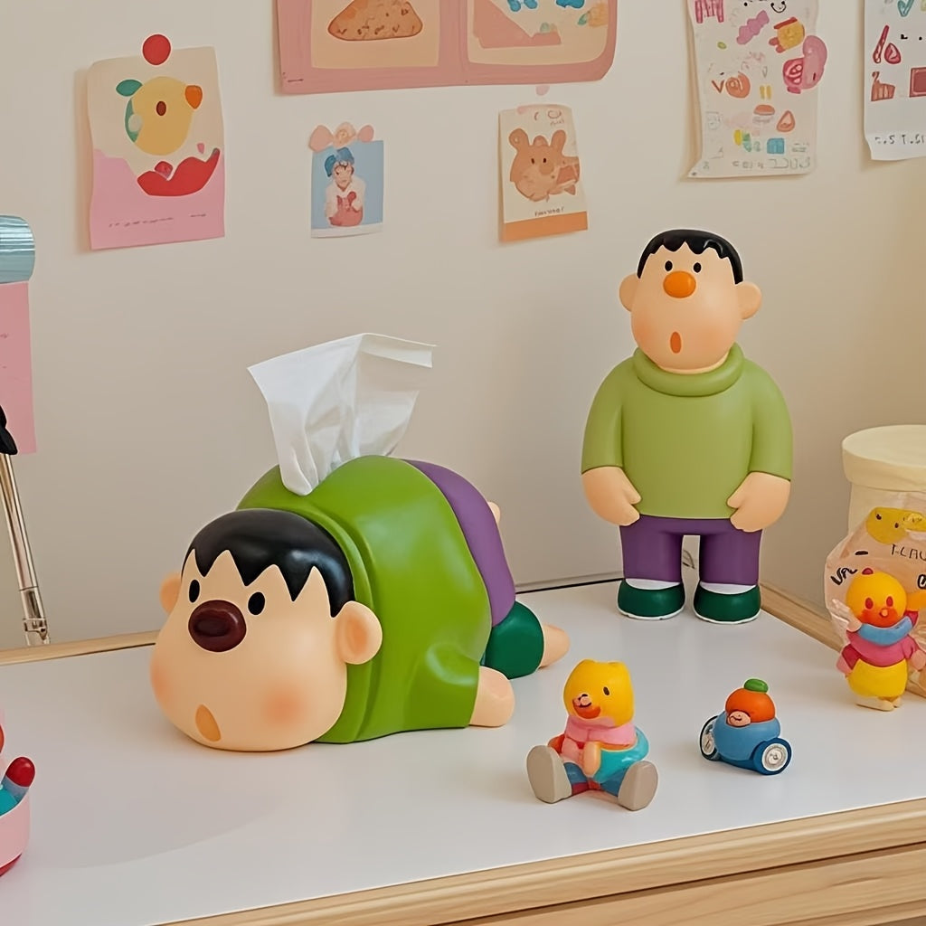 Cartoon Tiger Tissue Box Holder - Polished Plastic Animal-Shaped Decor with Green & Purple Design for s' Room, Living Room, Bathroom - Cute Tabletop Organizer & Home Decoration, Playful Design