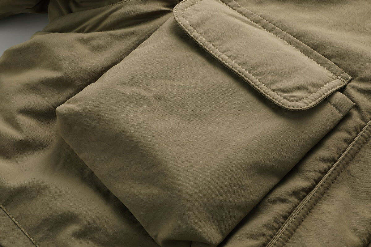 WarmthMax Cargo Jacket for Men - Fleece Lined, Removable Hood, Military Style, Water Resistant, Breathable, and Adjustable Fit for Outdoor Activities