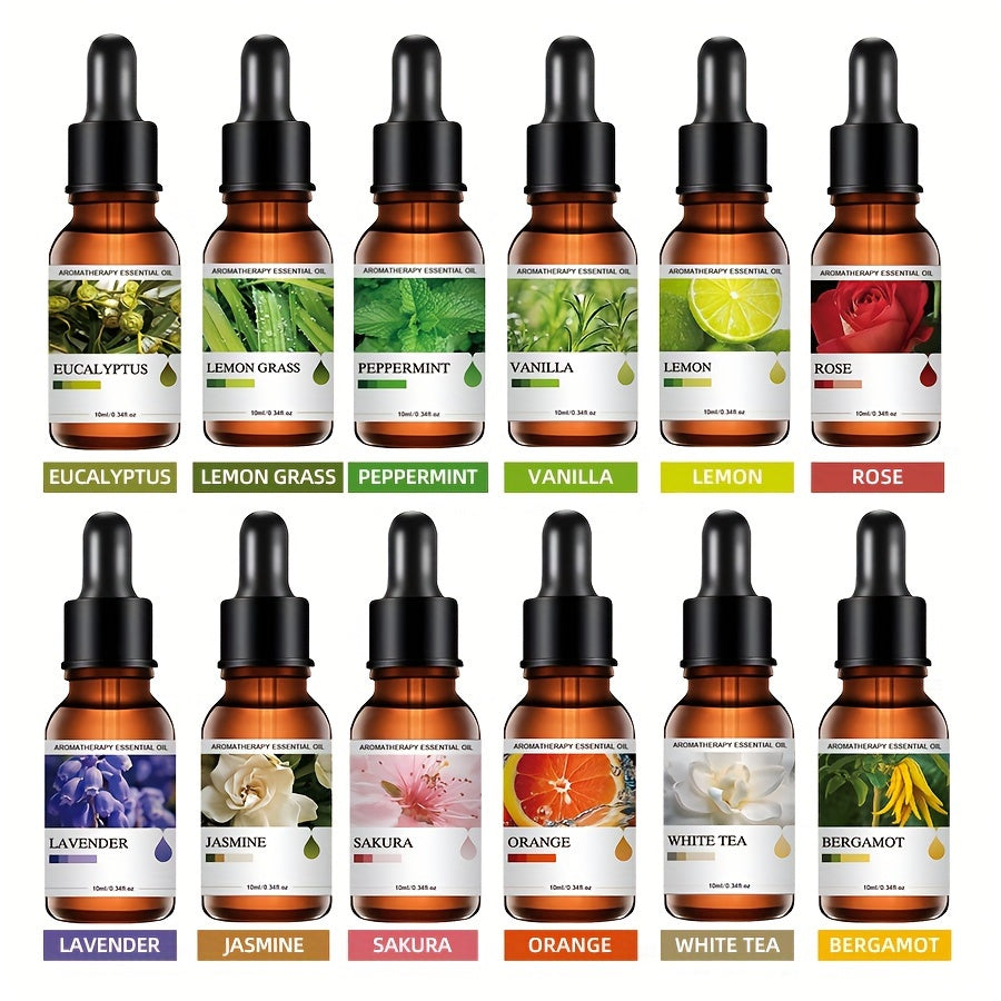 A Set of 6 Bottles of Dropper Essential Oils, Each 10ML, Suitable for Diffusers, Scented Candles, Aroma Burners, Fragrance Stones, Holiday Gifts, Humidifiers, And Car Air Fresheners.