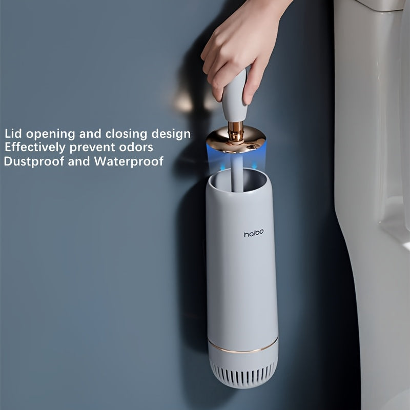 A Stylish Toilet Brush Combination Set - Sword-Style Handle - TPR Brush Head - Round Barrel Bas