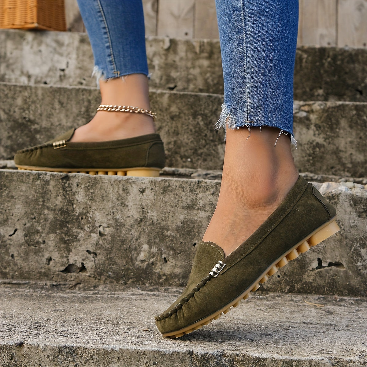 Women's Round Toe Loafers, Solid Comfortable Slip On Shoes, Women's Footwear
