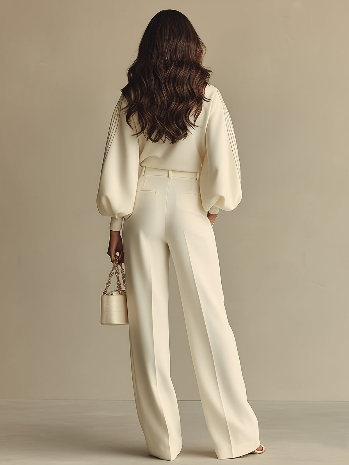 Solid Color High Waist Capable Draped Loose Suit Straight Leg Pants [ZLLZ]