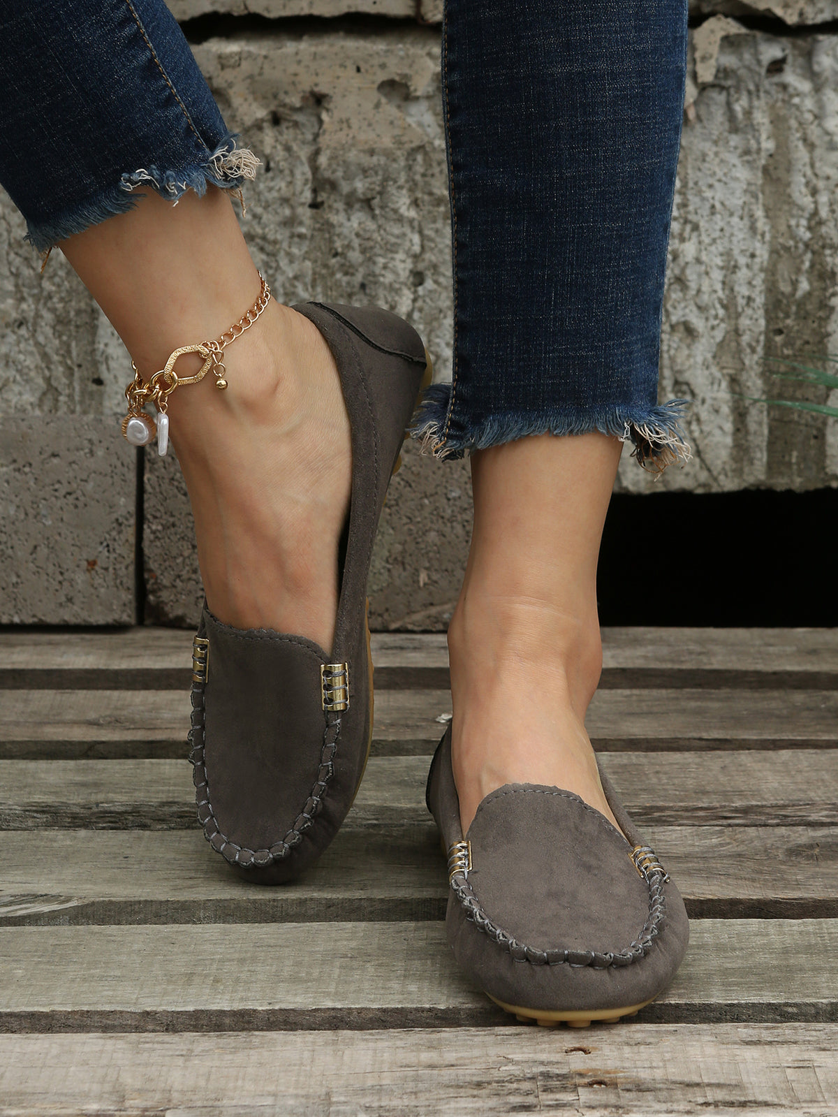 Women's Round Toe Loafers, Solid Comfortable Slip On Shoes, Women's Footwear