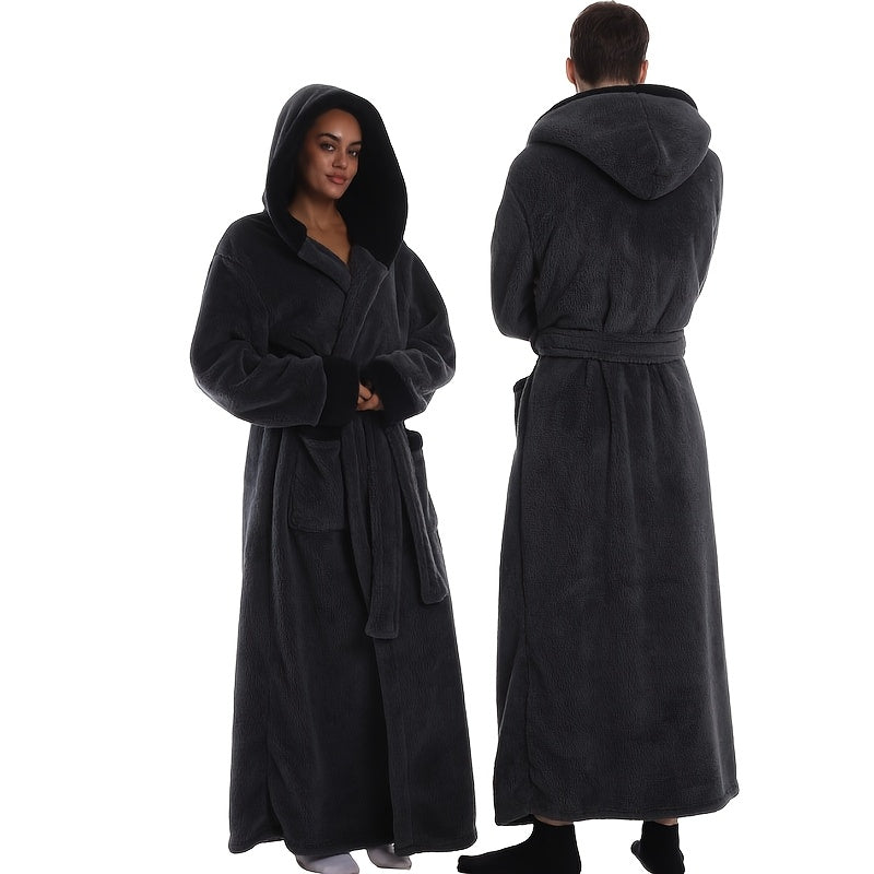 1pc Extra Long Robe - Thick Winter Robe with Hood, Plush Fleece-like Texture, Elegant Home & Travel Robe for Women/Men, RedPurple/Pink/ - Cozy, Wash Cloths
