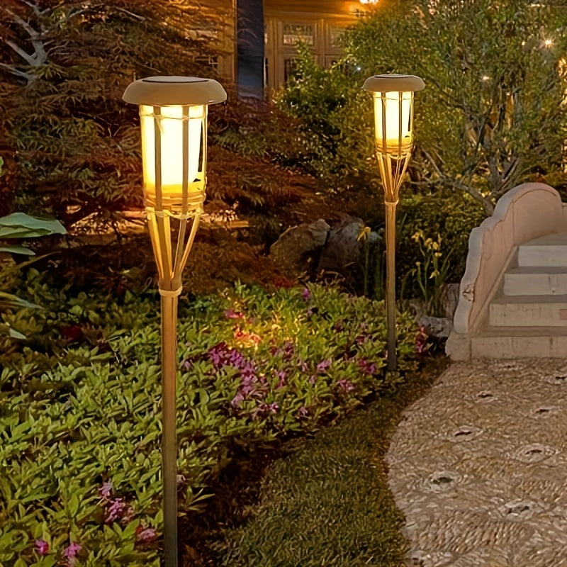 Solar-Powered 12 LED Bamboo Flame Lantern - Outdoor Solar Garden Light with Realistic Flames, Ideal for Pathways, Lawns, and Parks, Outdoor Lighting|Flame Design Lantern|Solar Charged Battery, Solar Lights