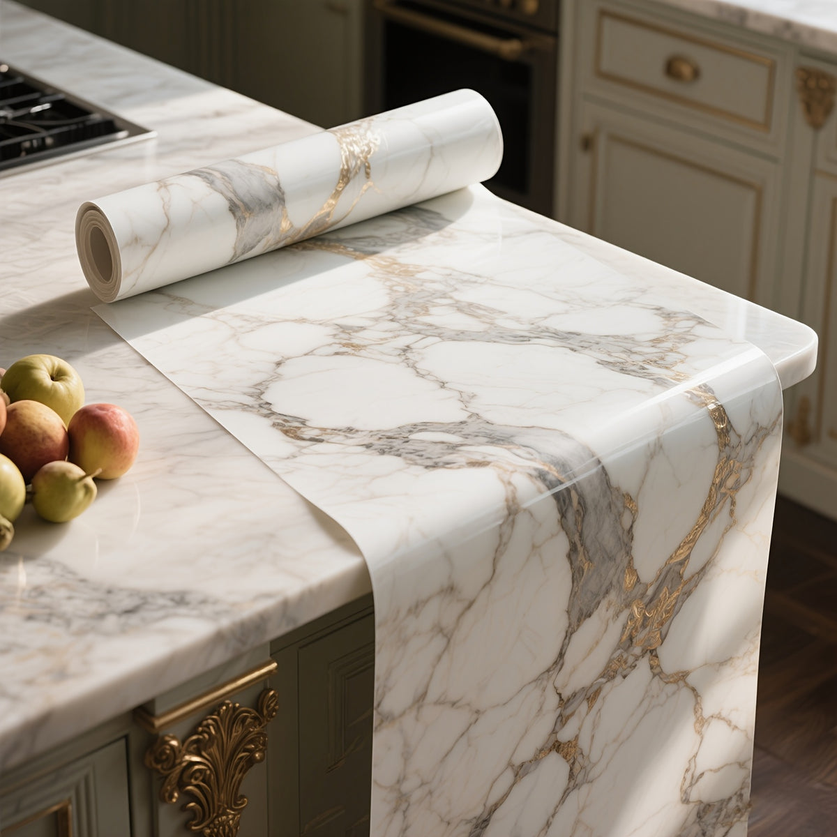 Marble Pattern Self-Adhesive Wallpaper Film - High Quality & Oil-Resistant Vinyl Peel & Stick, Easy to Clean with Realistic White & Grey Veining - DIY Kitchen Backsplash, Bathroom Walls, Cabinet Doors & Furniture Upgrade - Shapeable Stripes for Seamless
