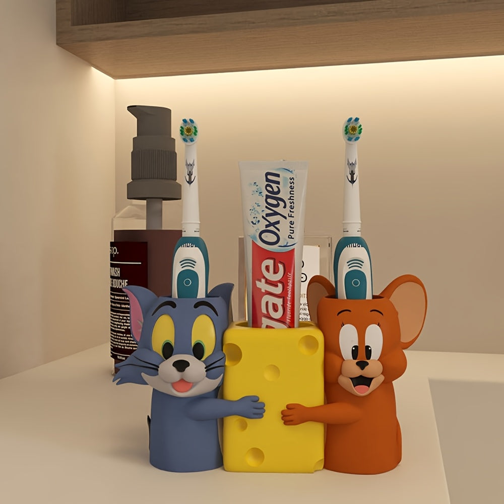 WB New Tom and Jerry Creative Bathroom Electric Toothbrush Holder and Toothpaste Organizer Base Decorative, Suitable for Electric Toothbrushes and Toothpaste, Multi-functional Storage Rack, No Drilling Required, Toothbrush And Toothpaste Rack