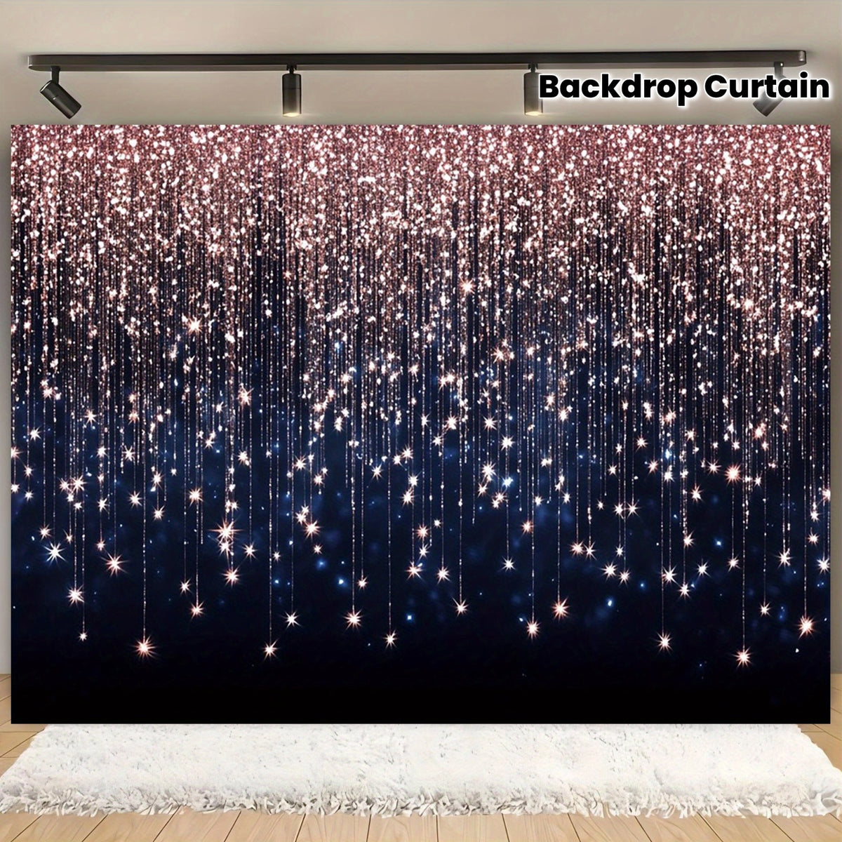 1pc Elegant Bohemian Background Curtain with Faux Feather Design - Perfect for Birthday Parties, Anniversaries, And Other Occasions | No Power Required, Polyester Party Banner, Zx, Glitter Curtain, Black And Pink Backdrop, Backdrop, Photo Tapestry