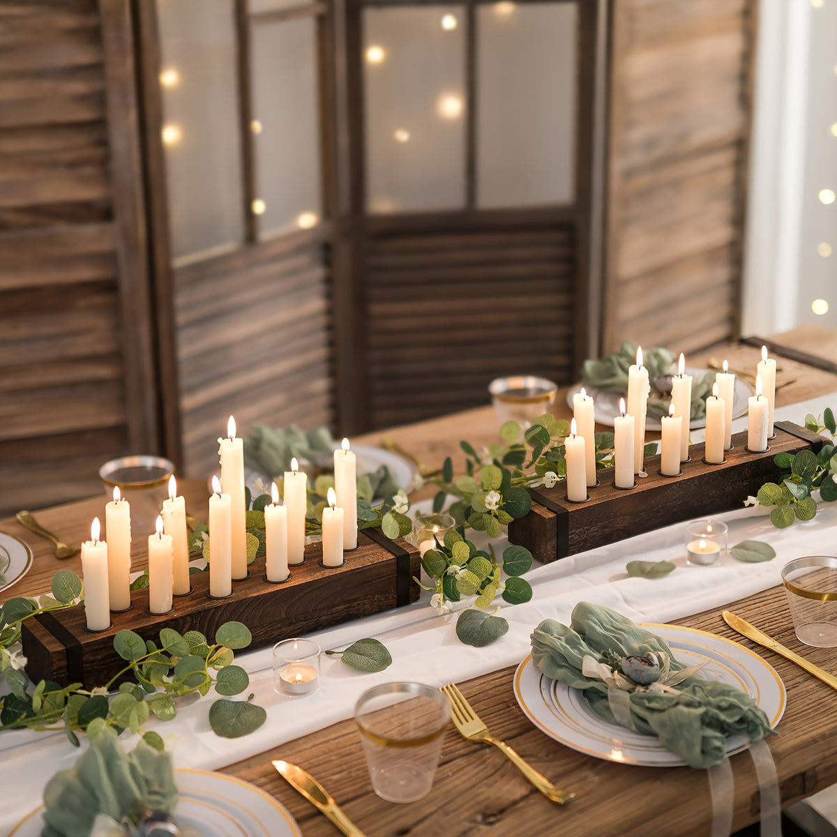 Rustic Wooden Candle Holder 10 Hole Candle Holder - Perfect for Weddings, Anniversaries & Home Decor | Tabletop Centerpiece