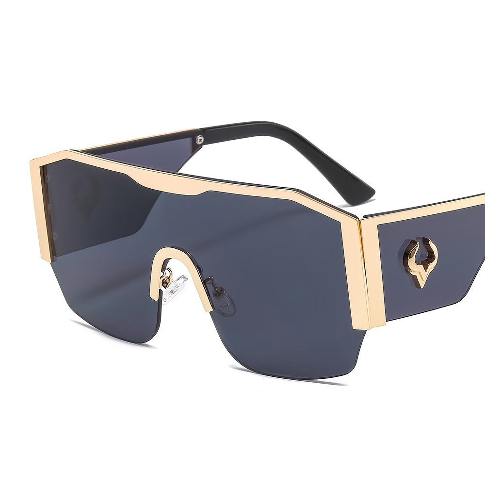 OUTU Unisex -Style Fashion Glasses with Bull Head Accents, Stainless Steel Frame & PC Lenses - Wide Full-Rim Design for Men & Women, Accessories, Gear, Stylish Eyewear, Durable Eyewear