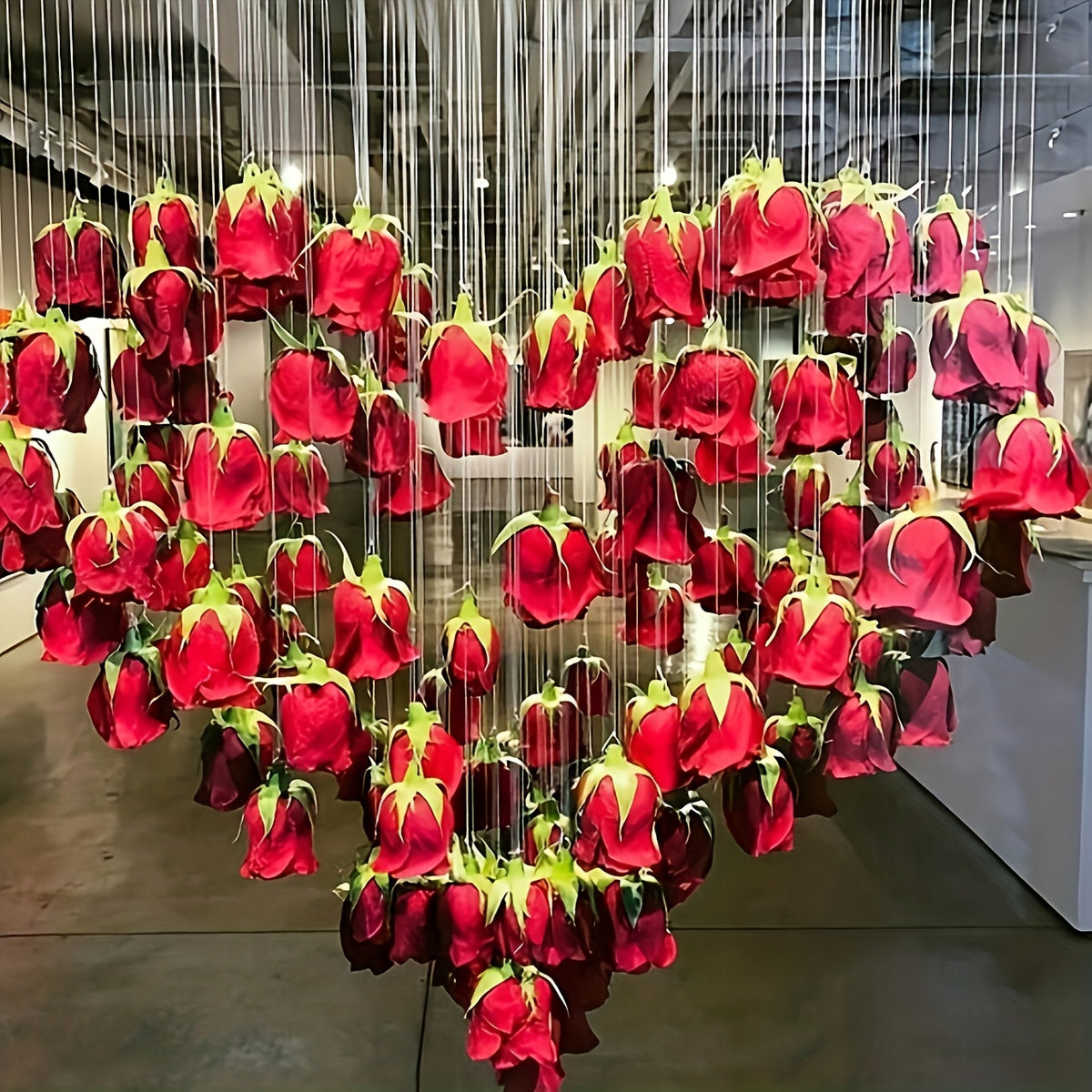 111pcs Red Rose Waterfall Set - Includes 100 Artificial Roses, 1 Roll Transparent Rope & 10 Sticky Hooks, Valentine'S Day Wedding Party Bridal Shower Birthday Room, Durable Plastic Flowers For Elegant Romantic Atmosphere Setup, Event Arrangement