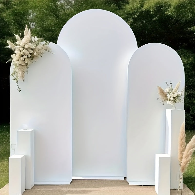 White Wedding Arch Set, Set of 2, Stretchy Fabric, Stretchable Tin Cloth on Both Sides, Suitable for Wedding, Bridal Shower Party, Birthday Celebration, Anniversary, Christmas, Halloween