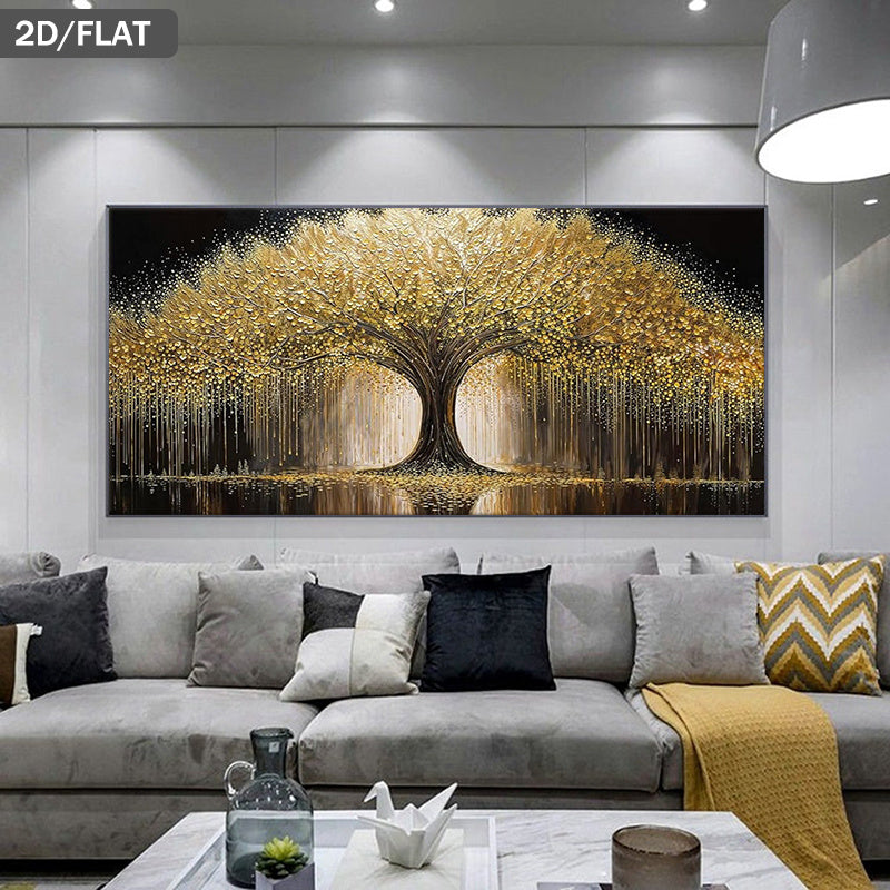 1pc Large Golden Tree of Life Frameless Canvas Wall Art - Golden & Black Tree Branches with White Leaf Pattern, 39.37"x78.74" (100x200cm) Modern Minimalist Golden Leaf Painting for Living Room, Bedroom - Luxury Home Decor Poster, 2D Flat