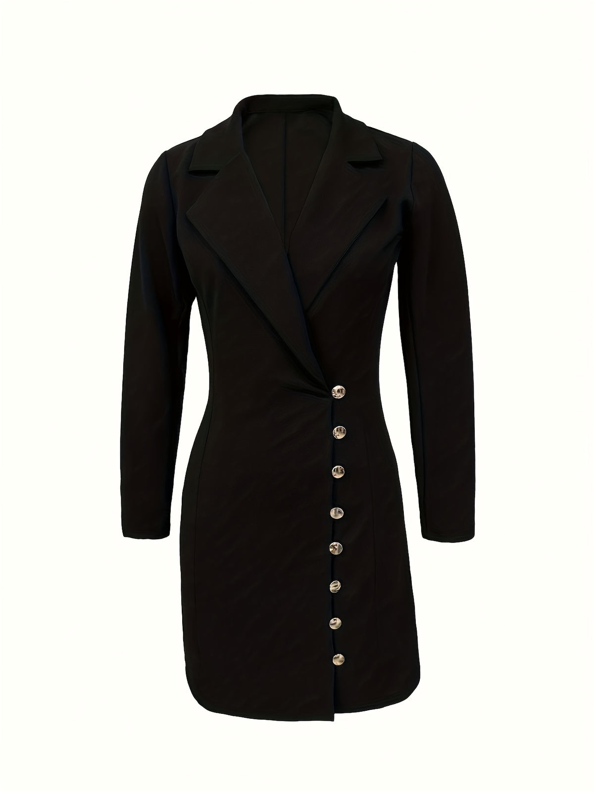 Elegant Black Double-Breasted Midi Dress with High Slit - Sleeveless, Ruched Design, Perfect for Spring/Summer/Fall, Adult Women'S Fashion, Formal Attire|Sleek Fitted Dress|Polyester Fabric