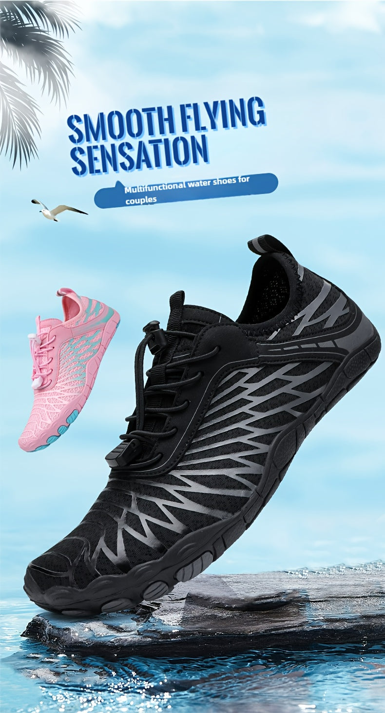 Quick-Dry Aqua Sneakers for Men - Breathable with Non-Slip Rubber Sole for Surfing, Swimming, Beach Tennis & Volleyball - Versatile All-Season Footwear in Gray, Black