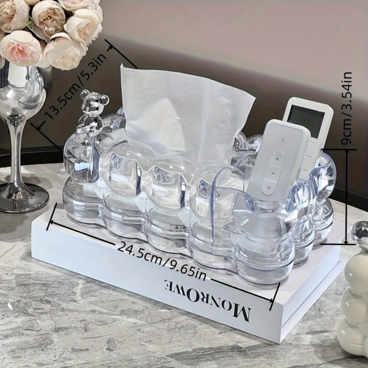 1pc Luxury Bear-Shaped Tissue Box with Spring Dispenser, Multi-Function Plastic Remote Control Holder for Living Room & Dining Table - Rectangle Design
