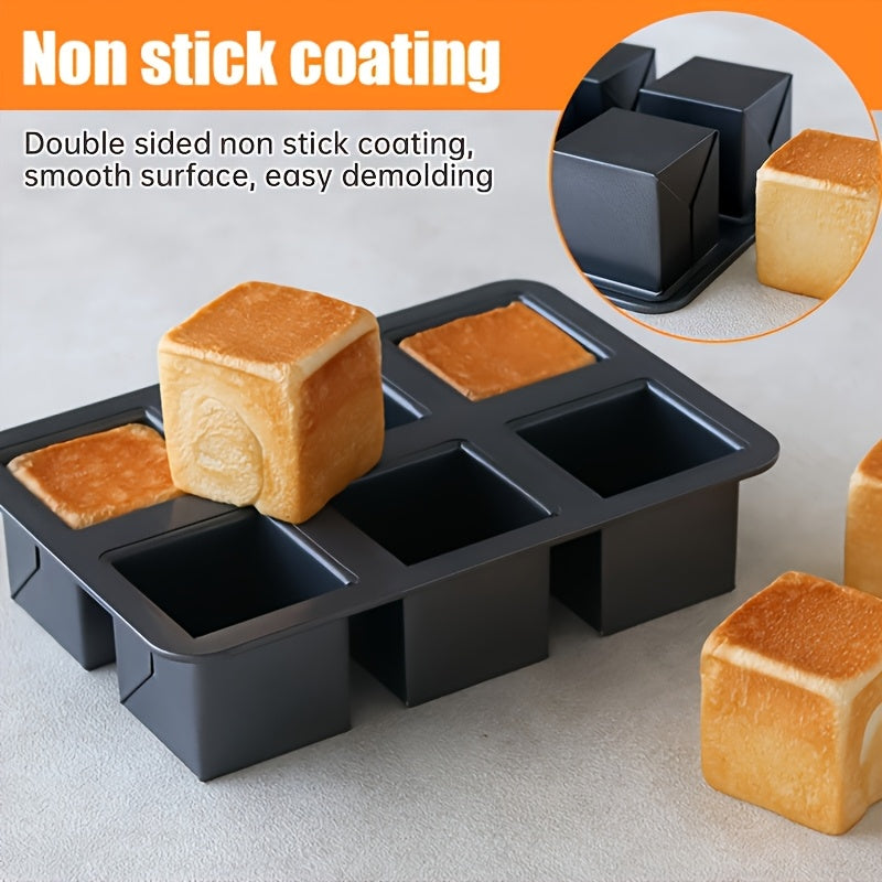 6-Cavity Non-Stick Carbon Steel Baking Mold with Lids – Double-Sided, Smooth Surface, Easy Demolding for Perfectly Toasted Bread, Cakes, and Muffins – Perfect for Holidays, Parties, and Everyday Use, Baking Essentials | Rectangular Baking Pan | Durable B