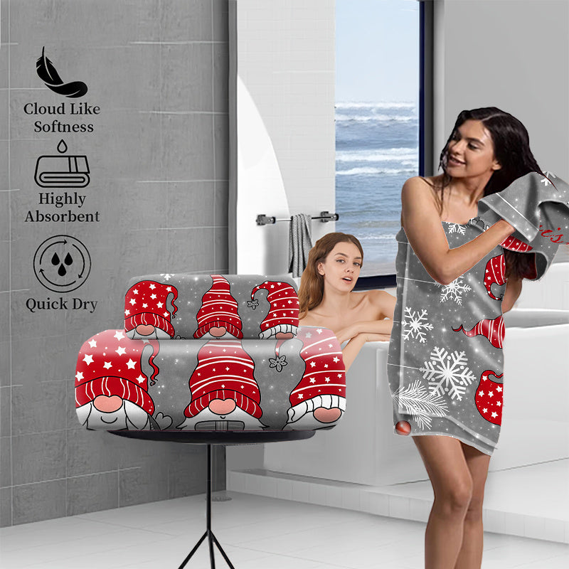 2pcs Festive Christmas Towel Set - Extra-Large Bath & Face Towels, Quick-Dry Microfiber, Highly Absorbent, Holiday Gnome & Snowflake Design, Perfect for Bathroom, Pool, Beach - Ideal Gift for Women & Men, Christmas Towels, Wash Cloths