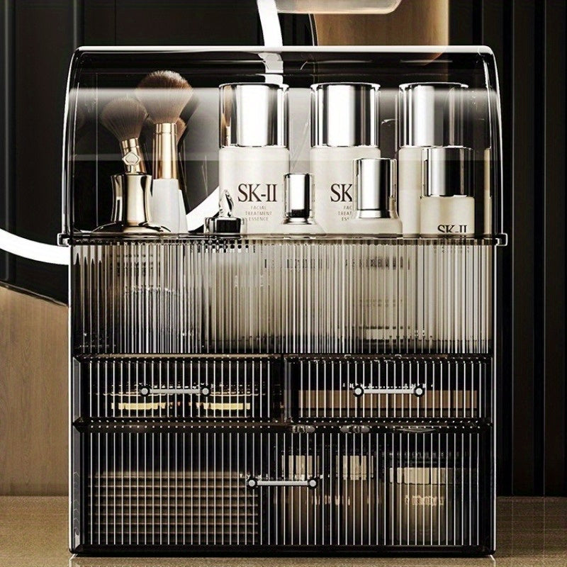 Striped Design • Freestanding Large Capacity Cosmetic Organizer with Detachable Compartments, Multi-Layer Storage for Skincare & Lipstick – Space-Saving Desktop Solution