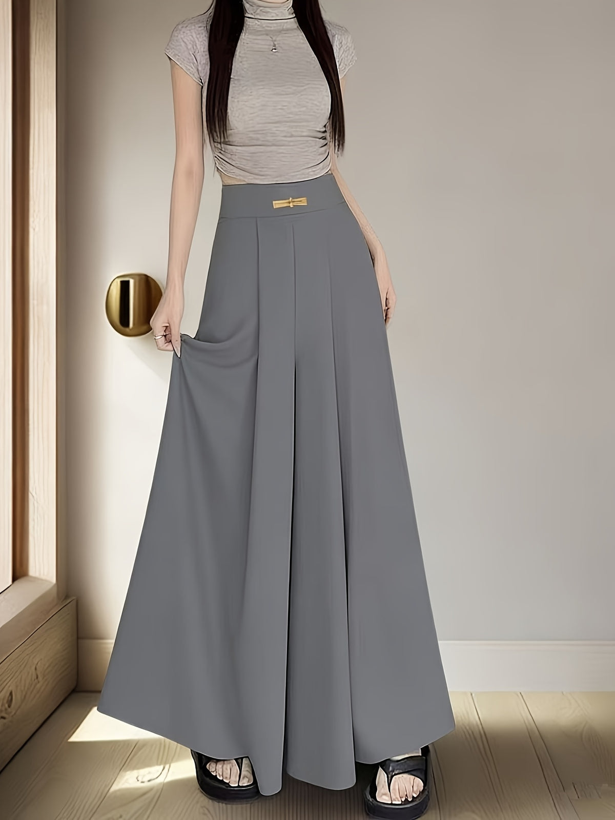Yamamoto Skirt Pants Women's Summer New Fashionable and Versatile Outerwear High Waist Hanging A-line Skirt Casual Wide Leg Straight Leg Pants Skirt