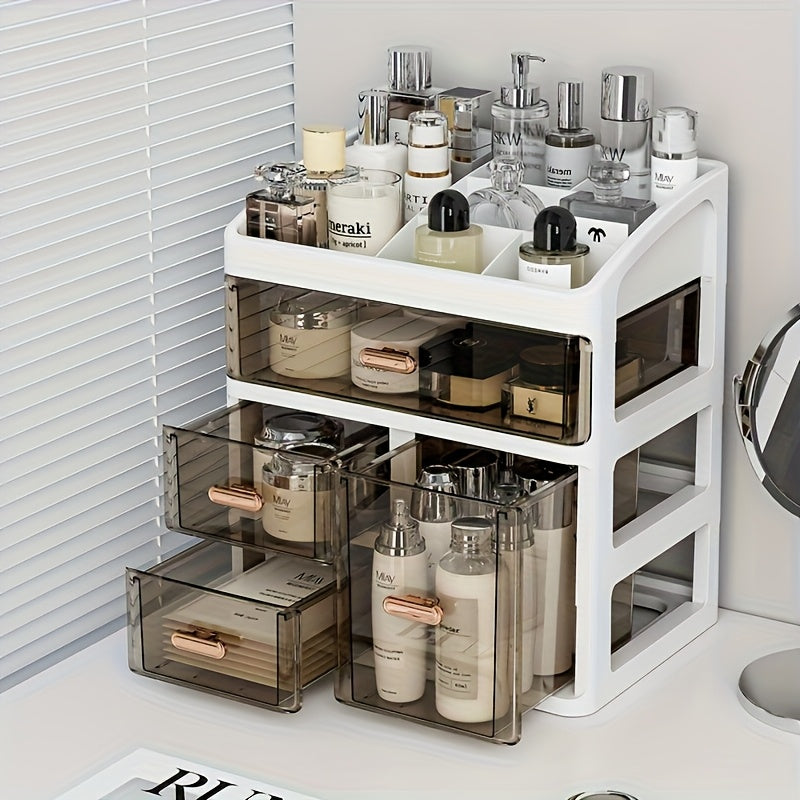 3/4 Layer Polished Plastic Organizer, Suitable for Women, Low Irritation Storage Box with Drawers, Large Capacity Dustproof Skincare Display Rack, Creams, Face Masks