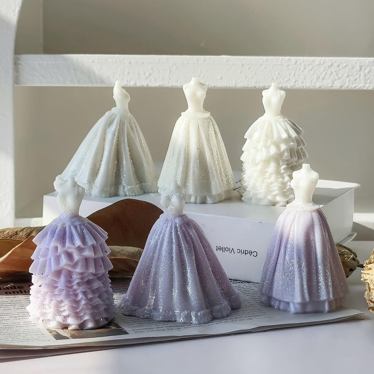 3pcs New Wedding Dress And Skirt Silicone Mold Set - Irregular Shape with Complex Pleated Design, High-Quality Reusable Hand Tools, Suitable for DIY Candles, Gypsum Home Decoration, Wedding Season Day Gifts And Fashionable Candle Shapes for Special Occas