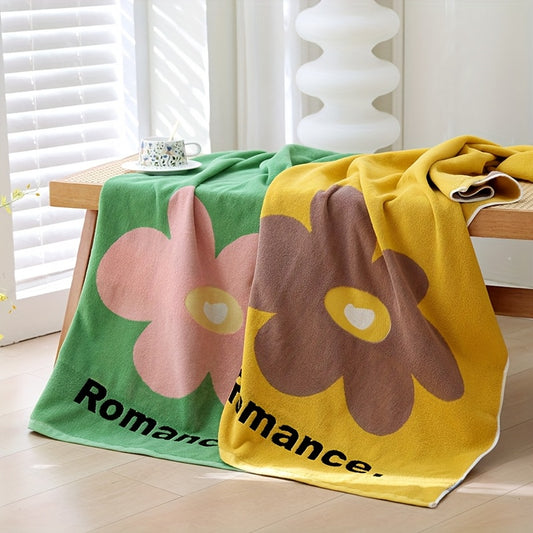 1pc Premium 100% Cotton Oversized Bath Towel with Butterfly Design, 70cm x 140cm (27.56in x 55.12in), 495gsm, Ultra-Soft & Absorbent, Hand Wash Only, Modern Green with Pink Accents, Perfect for Bathroom Decor