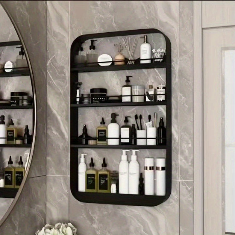 1pc Wall-Mounted Bathroom Storage Rack - Multifunctional Iron Organizer with Hanging Shelves for Cosmetics, Toiletries & Accessories, Space-Saving Modern Design for Bathroom, Kitchen, or Vanity, Bathroom Organizers And Storage, Sleek Metallic Finish, Dur