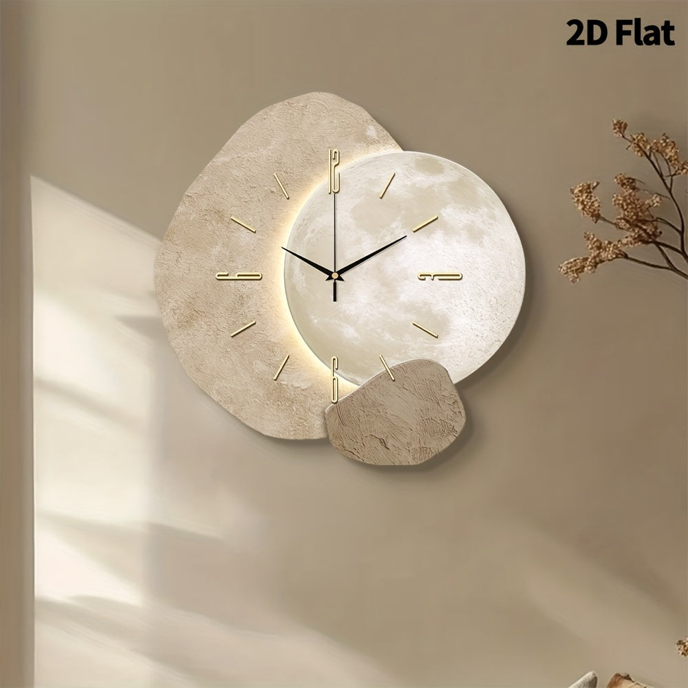 1pc Modern Minimalist Large Face Wall Clock - Beige & Golden Hands, Super Silent Quartz Movement, No Ticking, Irregular Round/Rectangular Design, Beige & Golden Beige Face with Black Hands, Flat Profile for Living Room, Bedroom, Kitchen, Coffee Bar - Eas
