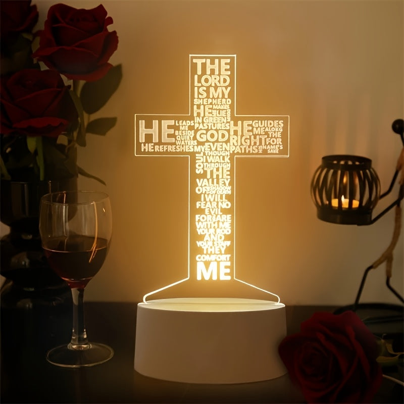 Thanksgiving Cross-Shaped 3D Prayer Night Light, Sleep Companion Night Lamp Suitable for Mother's Day Birthday Date Party Gift