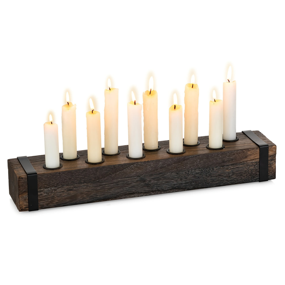 Rustic Wooden Candle Holder 10 Hole Candle Holder - Perfect for Weddings, Anniversaries & Home Decor | Tabletop Centerpiece