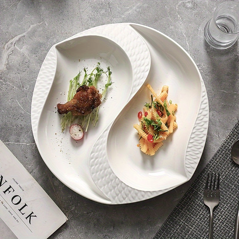 10.5-Inch/12-Inch, Large Creative Compartments Ceramic Plates, Suitable for Use in Restaurants And Homes, Exquisite Kitchenware, Tableware, Western Plates, And Artistic Dining Utensils, Home Dining Essentials, Restaurant Tableware, Stylish Tableware, Mod