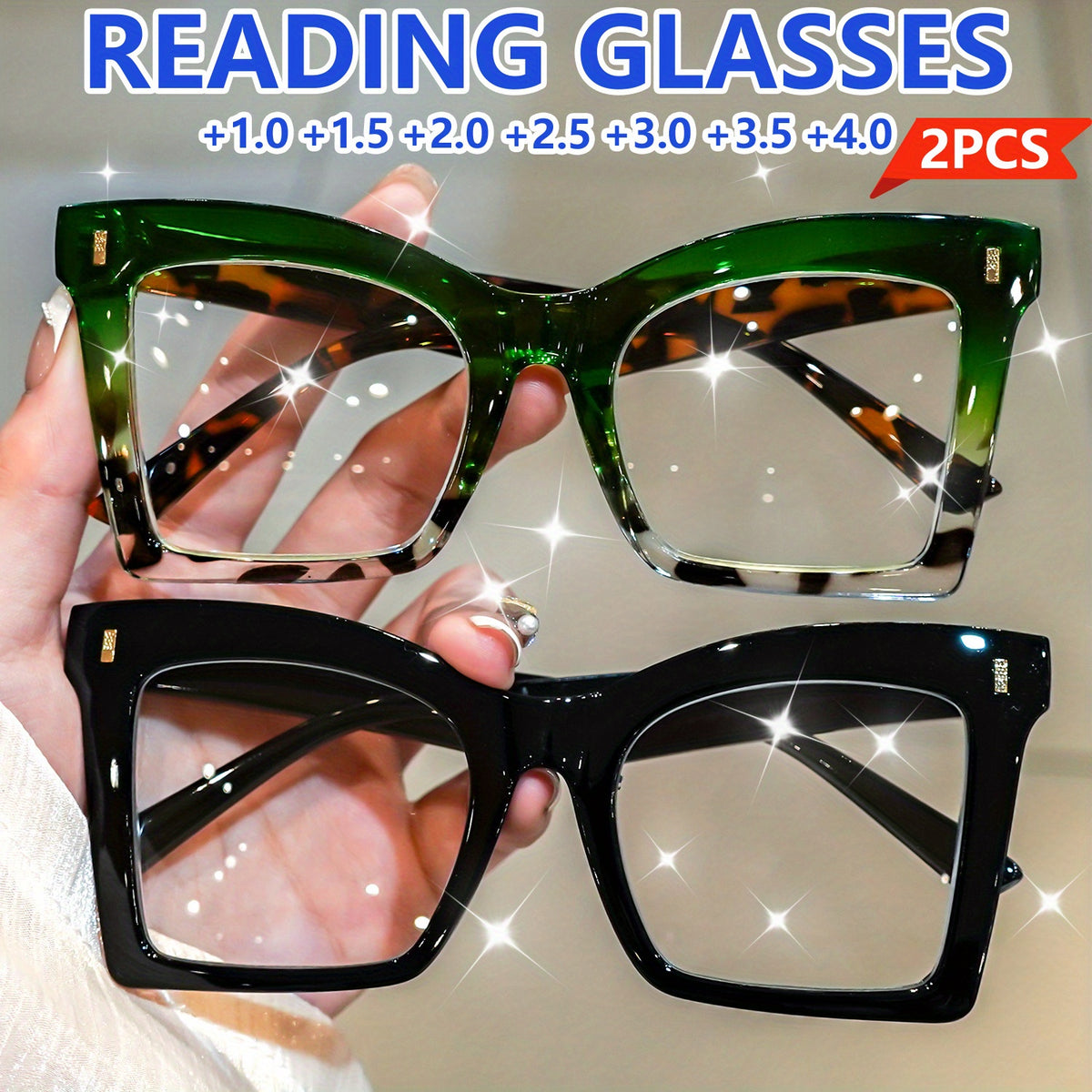 2pcs CABECADE Retro Cat-Eye Women & Men - +1.00 to +4.00 Magnification, Full-Rim Frame with Tortoiseshell & Solid Color Options, Lightweight Durable Design for Reading, Computer, TV, Phone Use, Computer Eyewear, Stylish Eyewear, Highquality Lenses, Visio