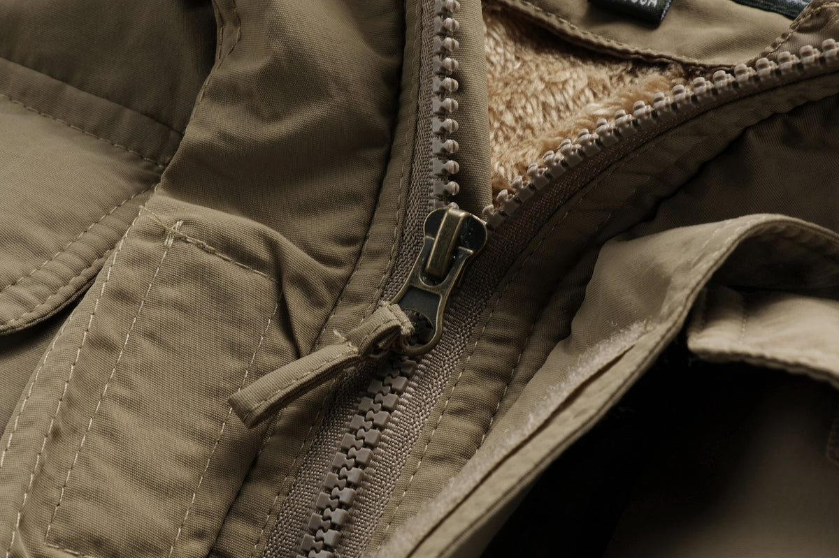 WarmthMax Cargo Jacket for Men - Fleece Lined, Removable Hood, Military Style, Water Resistant, Breathable, and Adjustable Fit for Outdoor Activities