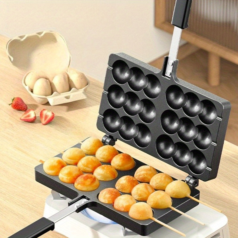 Heavy-Duty Commercial & Home Egg Waffle Maker - Non-Stick Egg, Pancake, Cookie, Cake Mold - No Electricity Needed, Easy-Clean Aluminum Construction - Perfect for Restaurants, Breakfast Shops, Home Kitchens - Space-Saving Design, Kitchen Appliance, Compac