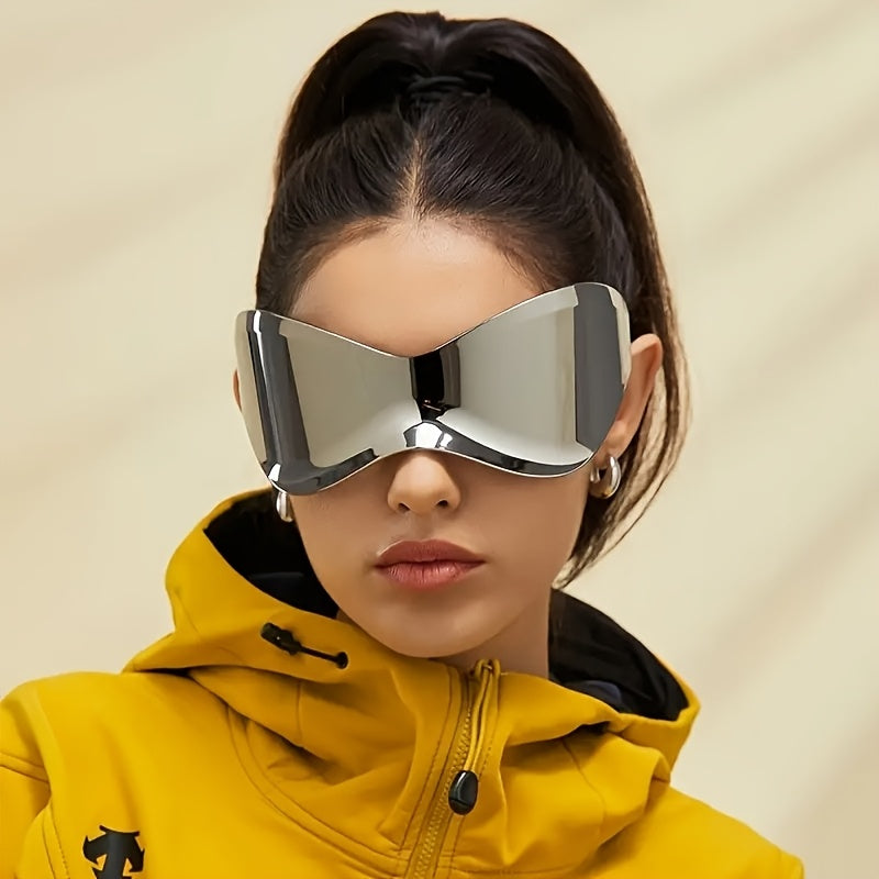 Y2K-Inspired Large Frame Glasses for Women - Stylish Chrome Teardrop Design, Perfect for Beach, Parties, Casual Fashion Accessory, Beach Accessories | Modern Fashion | Chrome Finish