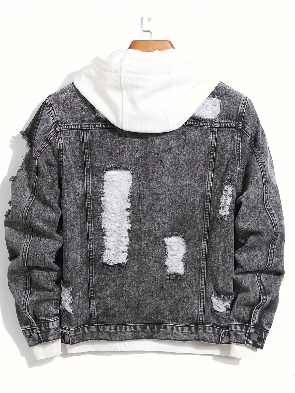 Men'S Vintage Distressed Faux Denim Jacket - Non-Stretch Faux Denim Coat with Classic Button Closure, All-Season Layering Essential for Casual & Formal Outfits - Retro Streetwear Outerwear, Durable Fabric, Streetwear Fashion, Washed Texture, Sturdy Const