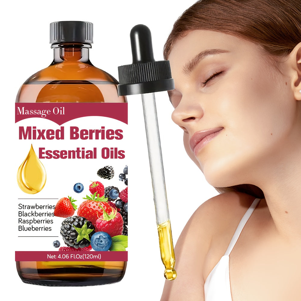 120ml/4.06fl.oz Mixed Berries Essential Oil - with Strawberries, Blackberries, Blueberries - 100% Pure Perfume Oil Care Grade for Hair & Skin Care, Massage, Diffusers Humidifier, Natural Smell, for Men & Women, Meditation, Fragrance Oil