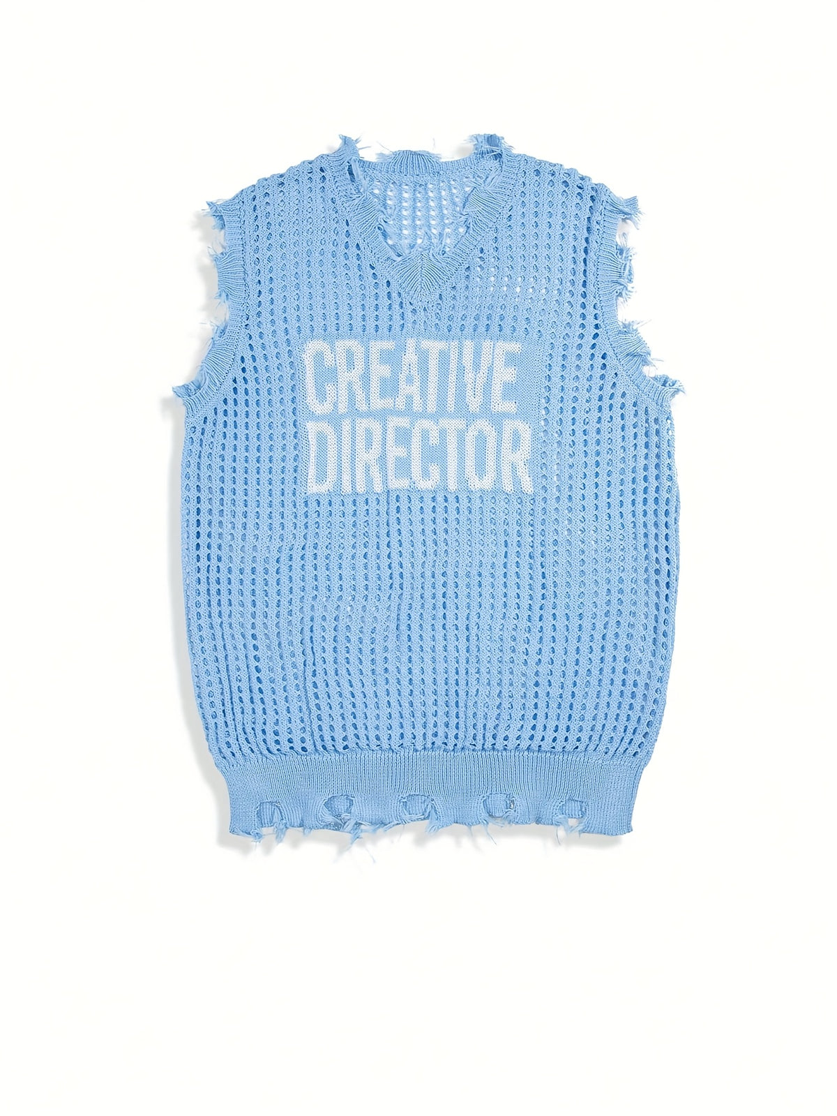 Men's & Women's Semi-Sheer Sleeveless V-Neck Sweater Vest - Korean/Japanese Streetwear Style with Creative Director Lettering, All-Season Layering Piece, Hand Washable Casual Jacket (No Belt) for Director Outfits & Everyday