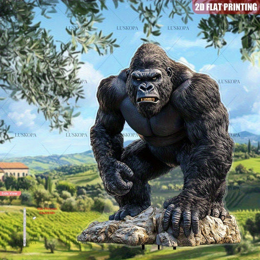 2D Flat, 1pc Giant Gorilla Outdoor Garden Statue - Heavy-Duty Plastic Freestanding Floor-Standing Gorilla Figure with Lush Fur Texture & Expressive Eyes, Sturdy Base for Patio, Lawn, Balcony - Low-Maintenance Animal-Themed Decoration for Garden & Balcony