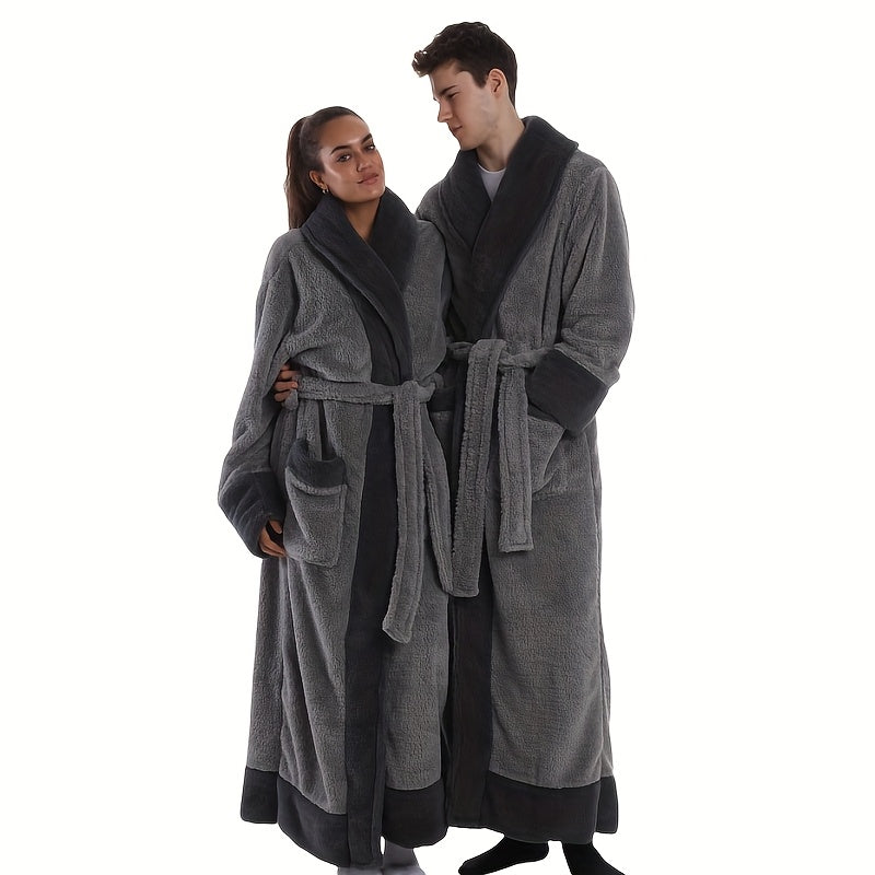 1pc Luxury Bathrobe - Thickened Longrobe with Full Coverage, Plush Coral Fleece (Coral Fleece) - Elegant Robe for Women/Men, Spa, Lounge, Winter Home Wear - Available in Red/Black/Gray - Easy Care Bathrobe, Spalike Attire, Modern Robe