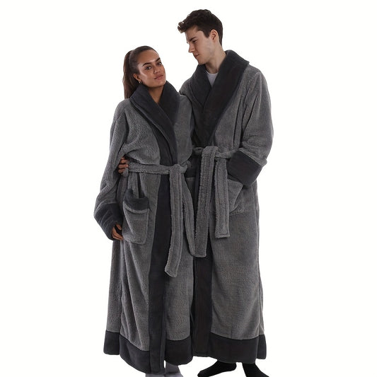1pc Luxury Bathrobe - Thickened Longrobe with Full Coverage, Plush Coral Fleece (Coral Fleece) - Elegant Robe for Women/Men, Spa, Lounge, Winter Home Wear - Available in Red/Black/Gray - Easy Care Bathrobe, Spalike Attire, Modern Robe