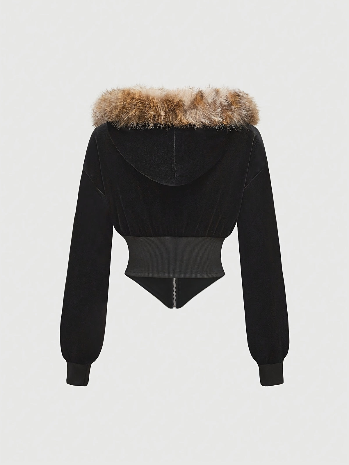 Women'S Elegant Faux Fur Hooded Jacket - Chic Black Zip-Up with Fluffy Trim, Long Sleeves, and Adjustable Drawstring, Perfect for Spring/Fall, Autumn Fashion Jacket | Chic Hooded Jacket | Adjustable Hoodie