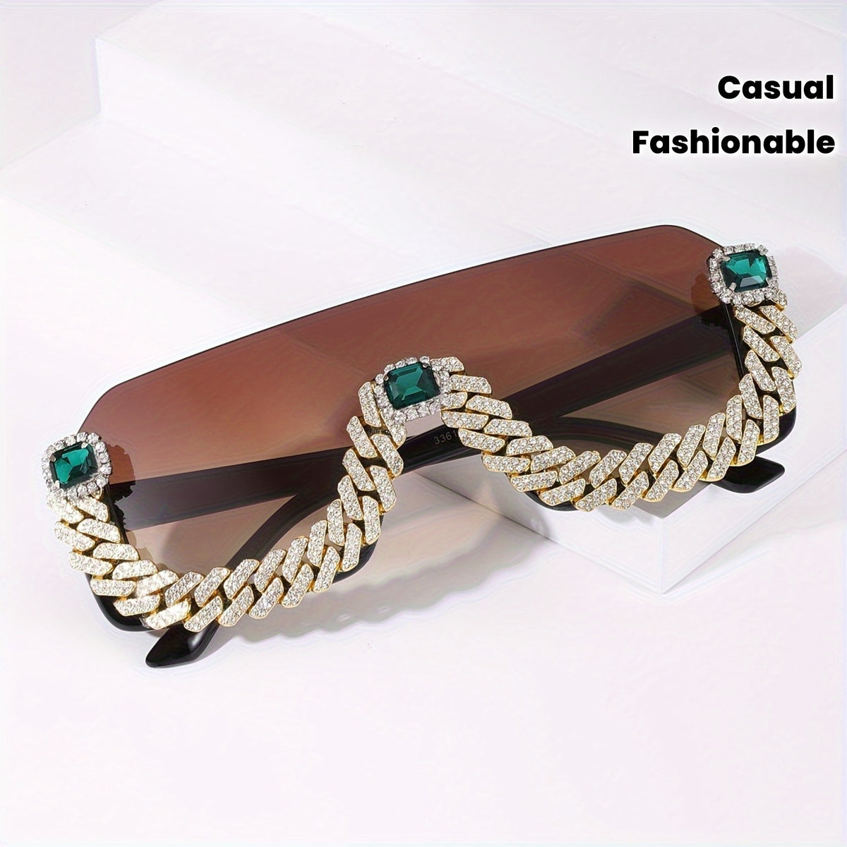 Men'S Hip-Hop Style Semi-Rimless Glasses with TAC Lenses, Zinc Alloy Frame, and Decorative Metal Chain - Fashionable Eyewear for Casual Wear