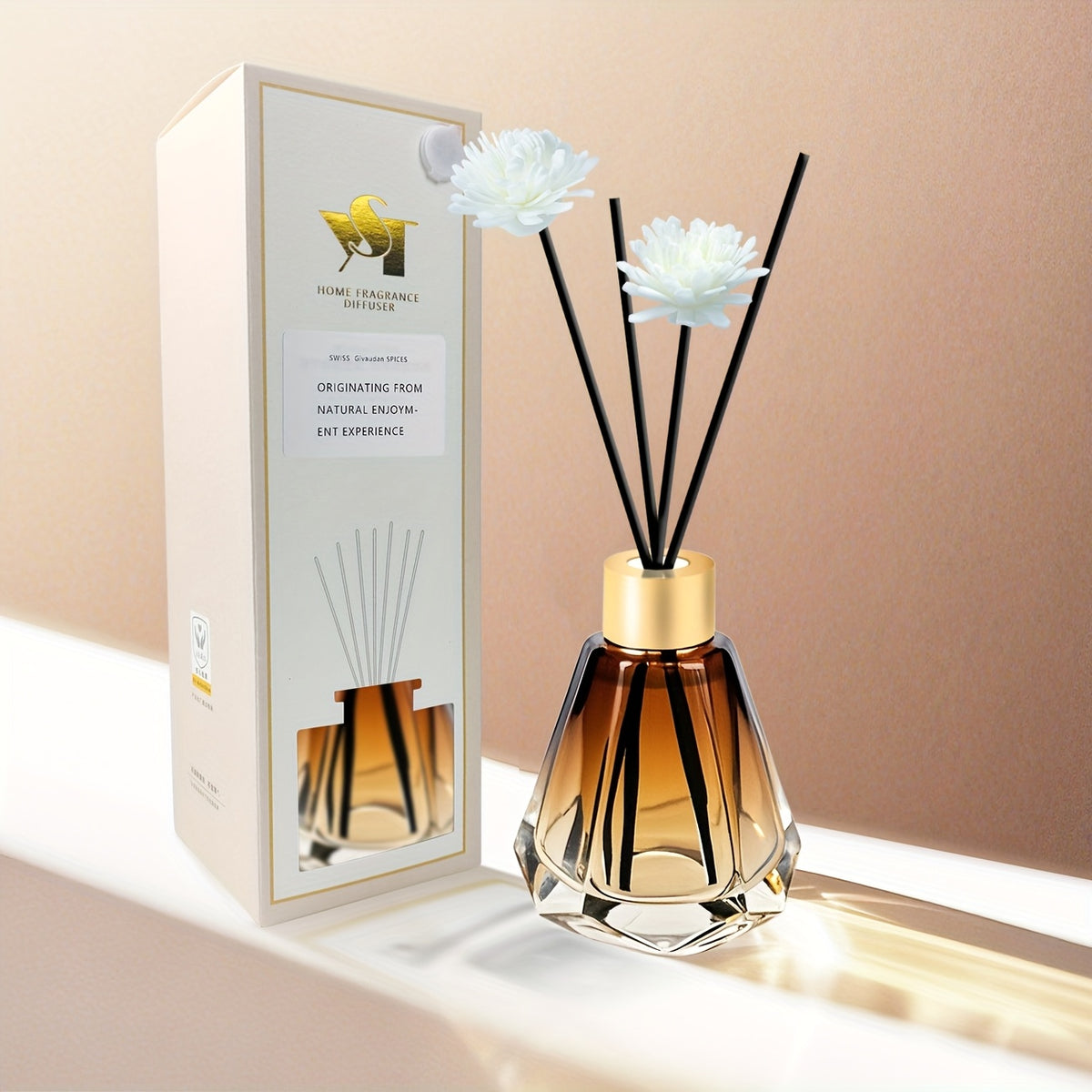 Essential Oil Diffuser with 5-7 Week Long-Lasting Fragrance - 60ml/2.03oz Glass & Rattan Reed Diffuser for Home, Hotel, Office - Pure Plant Scent, Feather-Free, Easy-to-Use Design, Office Fragrance, Elegant Decor Item, Natural Aesthetic