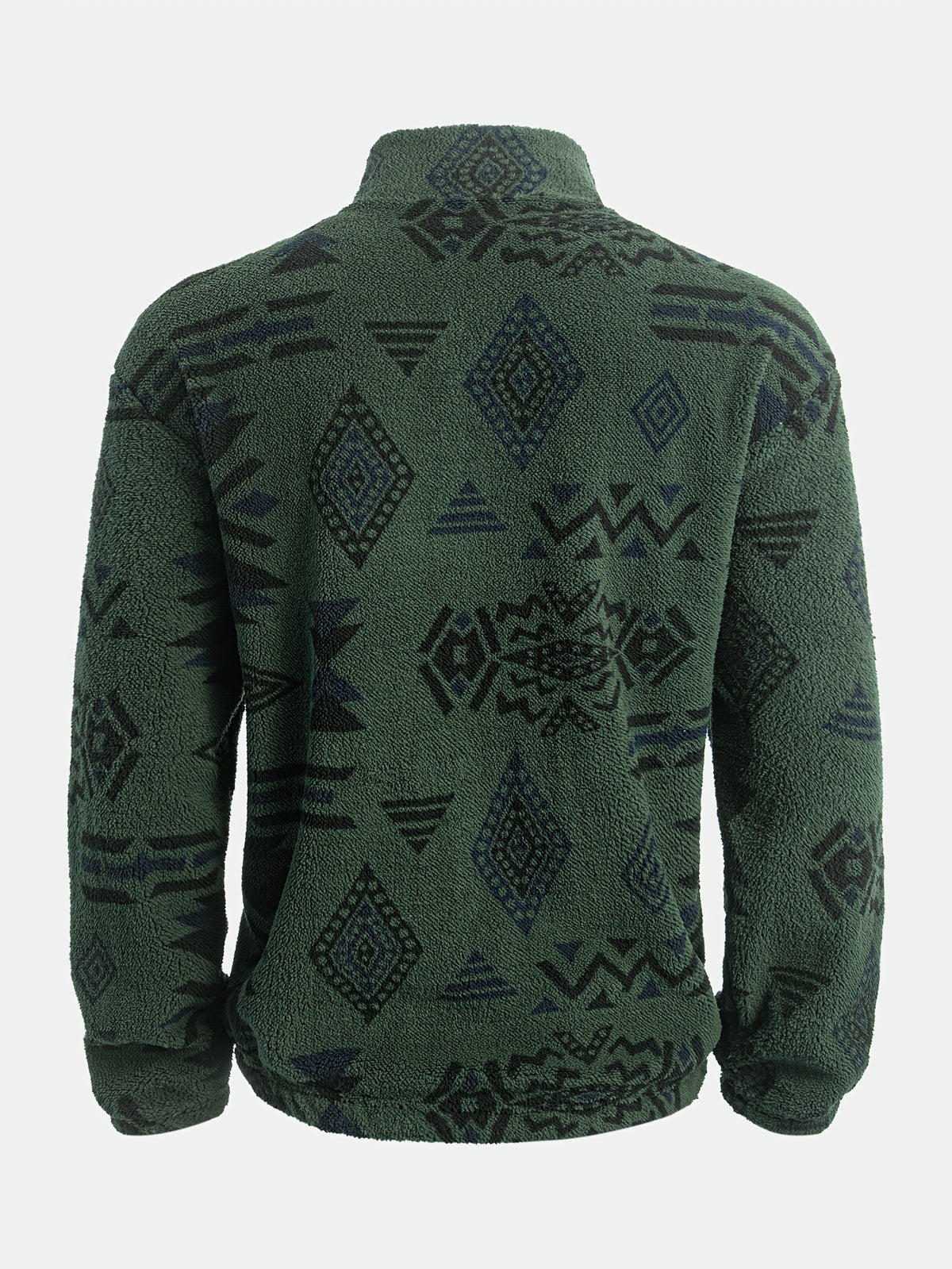 Men's Loose Fleece Ethnic Graphic Print Sweatshirt, Casual Half Zipper Stand Collar Long Sleeve Top For Outdoor