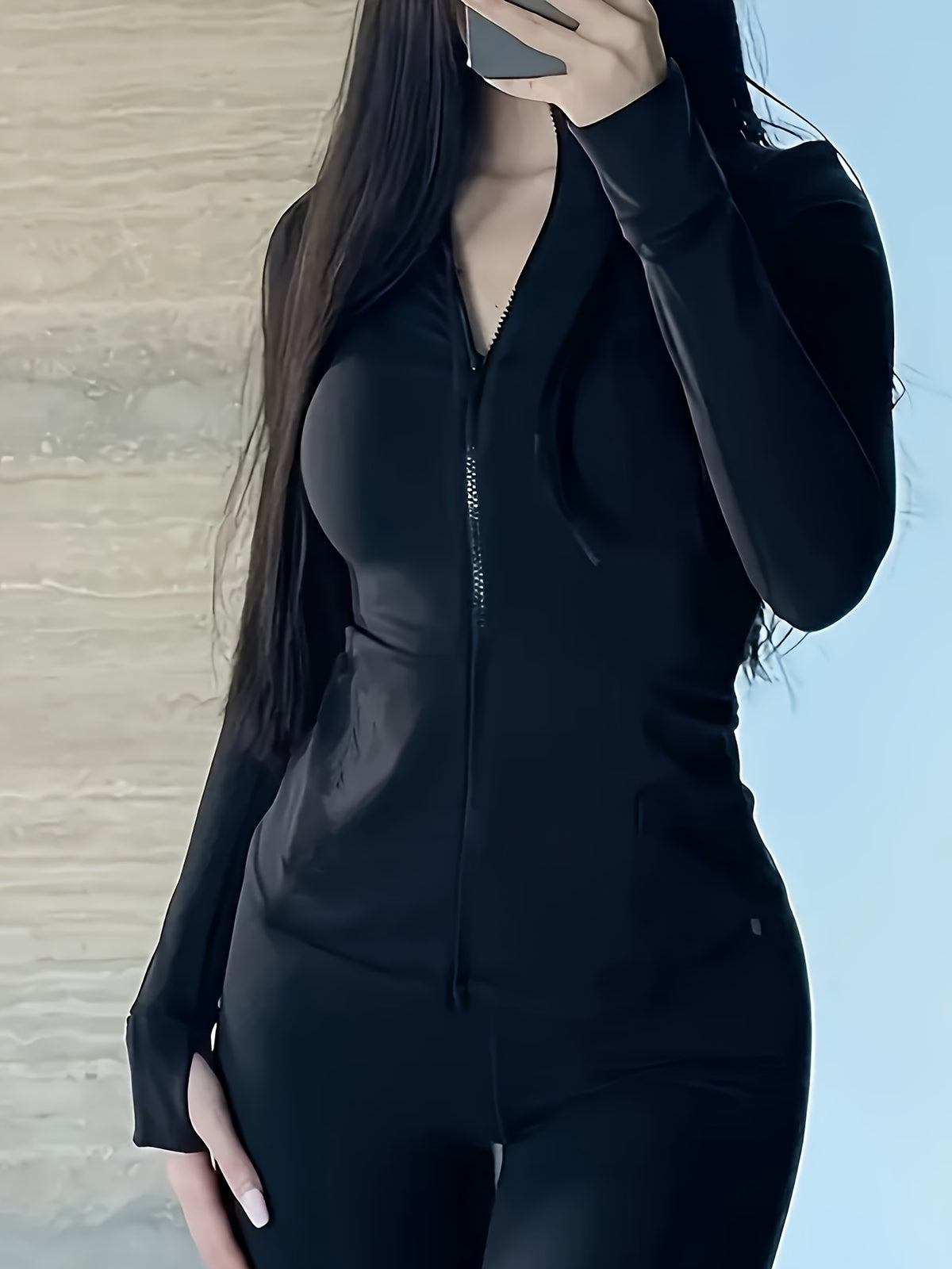 1pc Black Top, Training Yoga Sports Fitness, Pure Desire Style, Hot Sexy Stand-Up Collar Zipper Jacket for Women, Summer Waist-Cinching Stretchy Figure-Flattering Versatile Sun-Protective Jacket