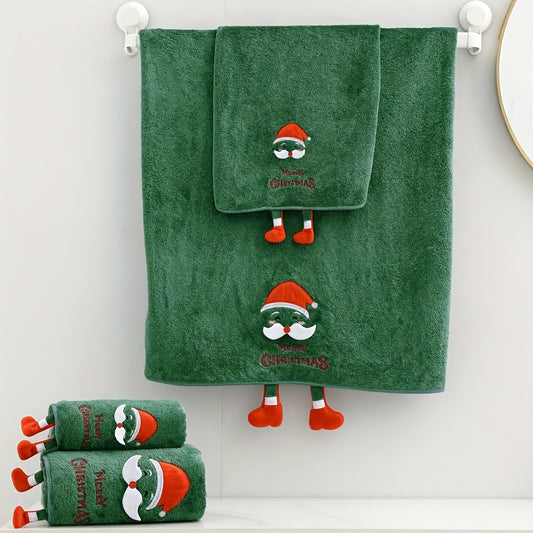 4pcs Christmas Family Set with Snowman, Reindeer & Santa Design Towels - Ultra-Soft Coral Fleece Bath Towel, Quick-Dry, Lint-Free, High Absorbency, Lightweight, Durable Bathroom Accessories, Perfect Gift for Holiday Decor (Bath Size: 34x75cm, Bath Towel