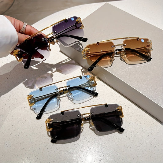 5-Pack Men'S Vintage Rimless Glasses, Copper Frame with Leopard Print, PC Lenses, High-Quality Rectangular Eyewear for Hiking, Golf, Daily Leisure, Cyberpunk Style, Decorative Glasses for Ordinary Use, Suitable for Valentine'S Day, Mardi Gras, St. Patric
