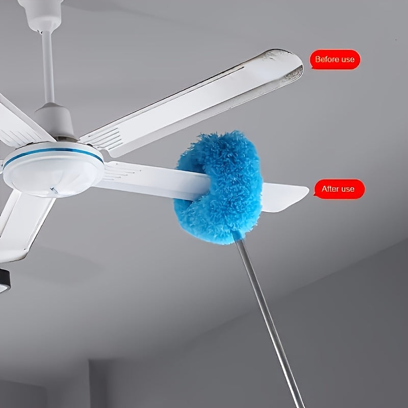 Ceiling Fan Dust Collector with Retractable High Reach & -Slip Lock - Detachable Brush Heads, Feather Duster Attachment, Machine Washable - -Free Operation for RV, Home, Ceiling & Glass Cleaning - Ideal for Bedrooms, Bathrooms, Kitchens (No /Easy Install
